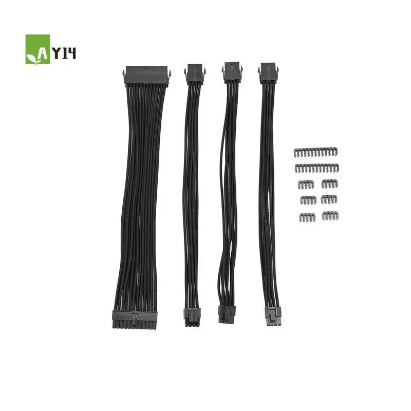 AY14 -9-Inch Braided Extension Cable Kit Basic Extension Cable For PC Case Comb Included ATX 24 Pin PCIE 6+2Pin CPU 4+4Pin