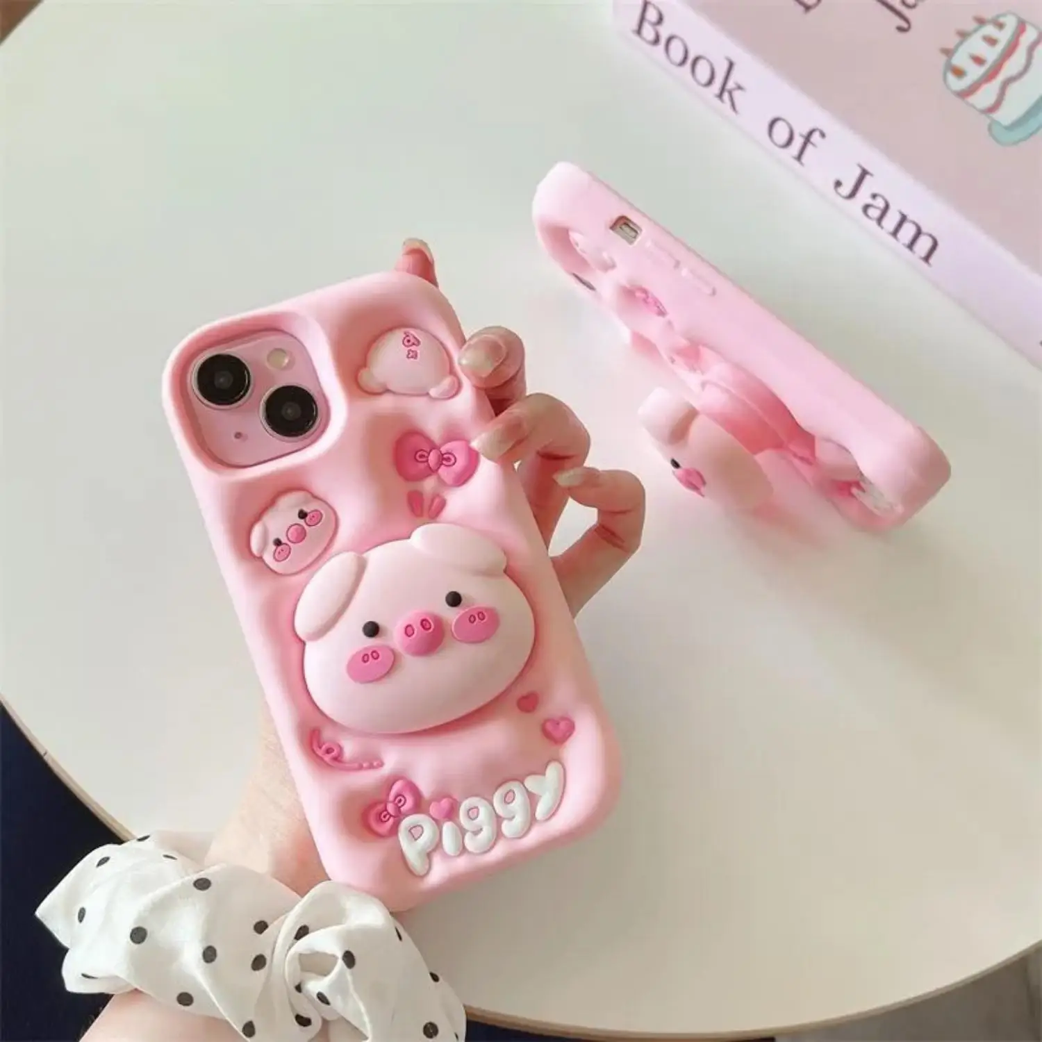 Custodia per telefono in silicone con supporto per maiale rosa 3D carino per iPhone 17 16 15 14 13 12 Pro Max 11 Antigraffio Ins Y2K Girl Series