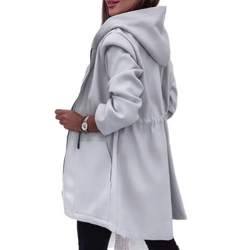 Fall/Winter 2025 Solid Color Drawstring Zipper Pocket Women's Casual Spring Fall Hooded Jacket