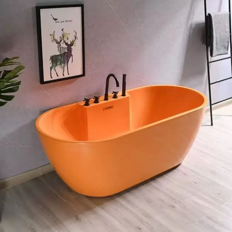 

Modern Design Orange Freestanding Bathtub With LED Lighting For Bathrooms And Hotels, Complete With Drainage