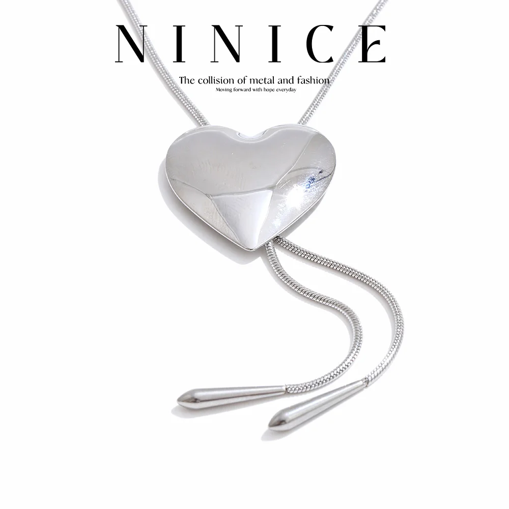 NiNice Stainless Steel Necklace Heart Shaped Pull-out Sweater Chain with Fashionable Design Personalized Jewelry Gift