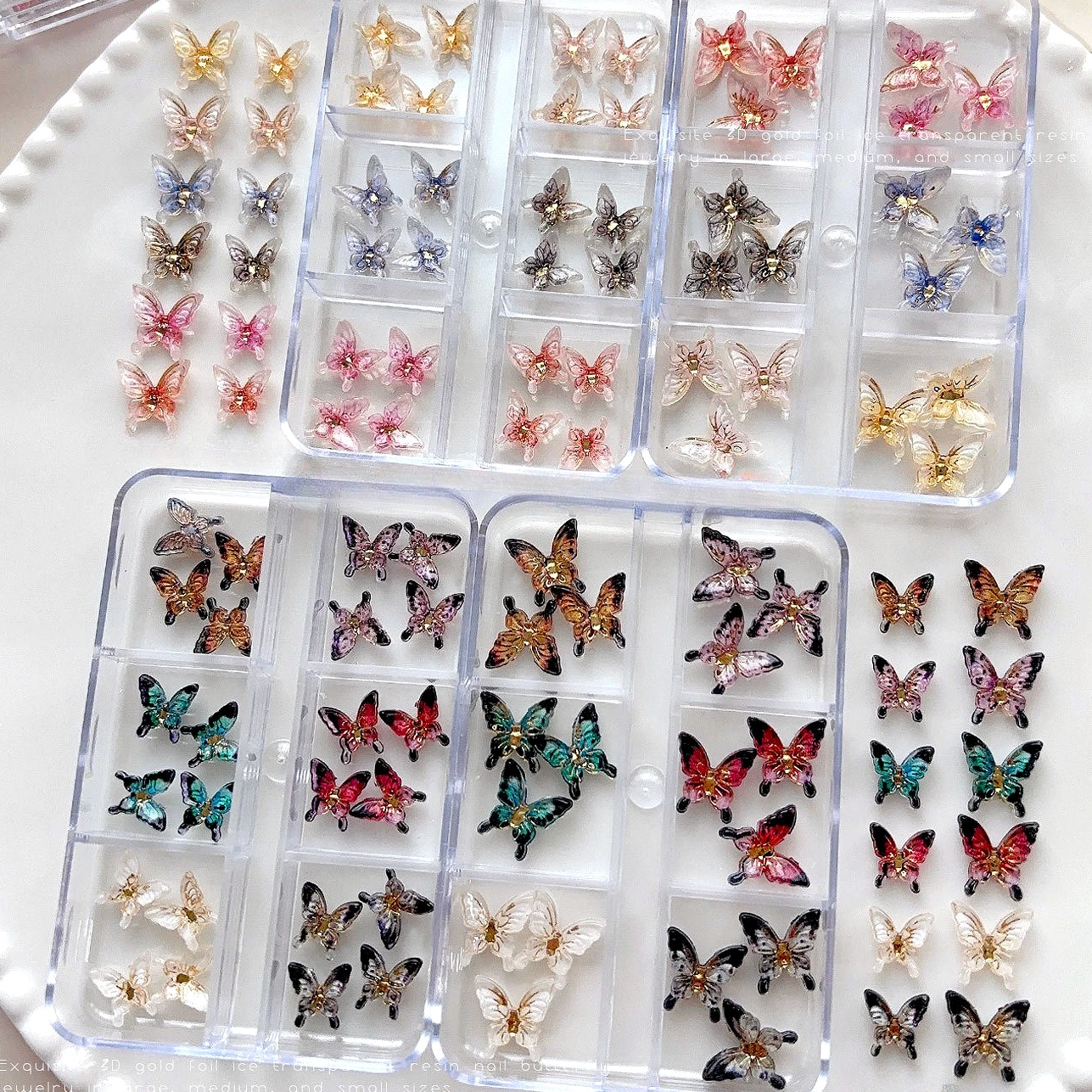 

Vivid Butterfly Bowknot Pearl Wreath Snowflakes Christmas Tree Star Ice Transparent Resin Nail Art Accessories Decorations Tools
