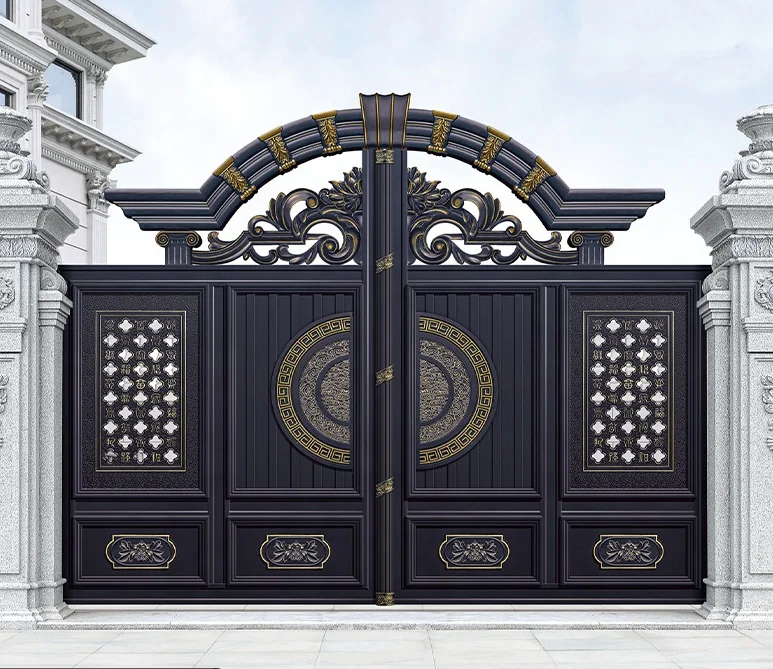 

*& Modern Laser Cut Aluminum Gate 10Ft 3D Carving Ornamental Arched Double Half Round