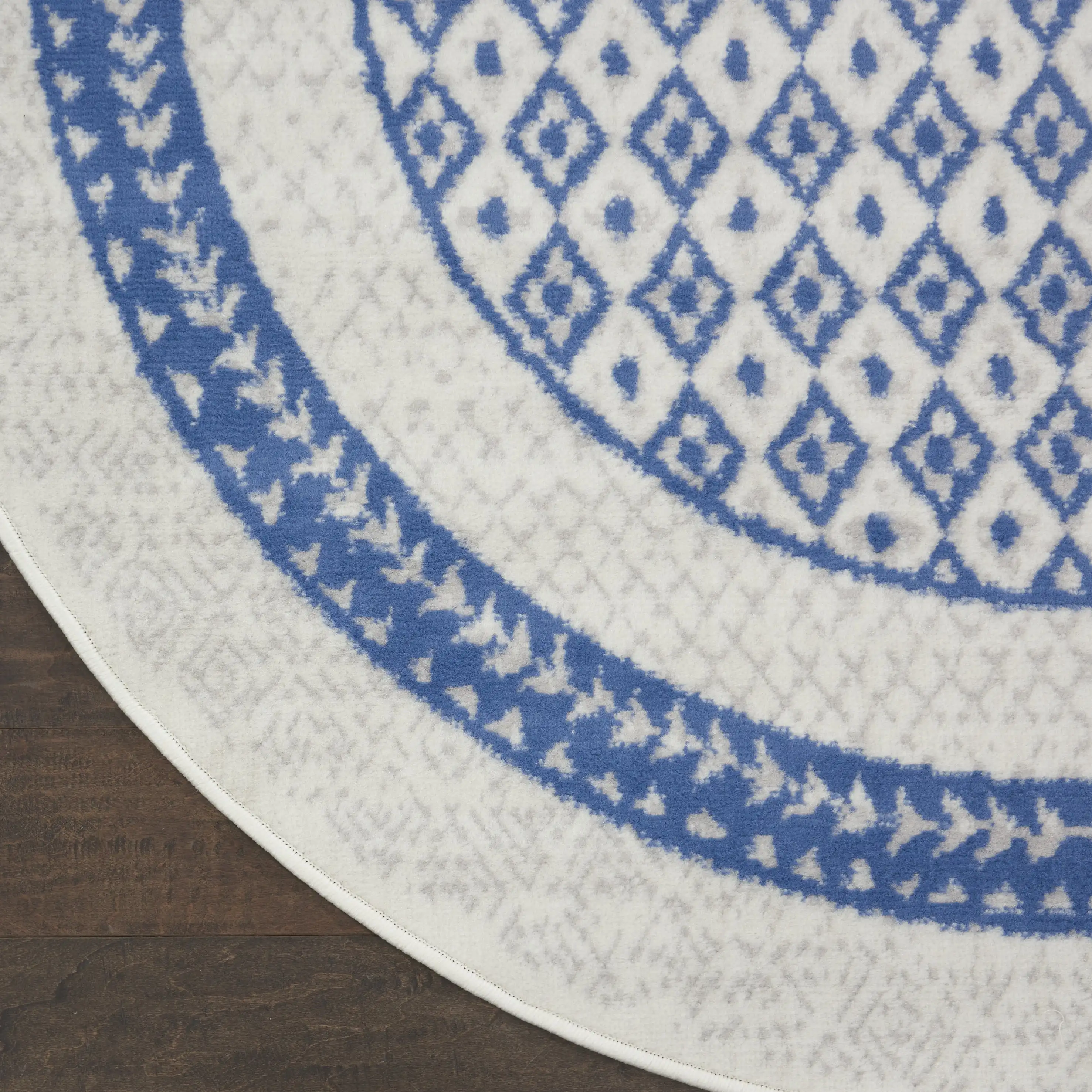 Whimsicle Modern Moroccan Ivory Blue 5' x round Area Rug, (5' Round)