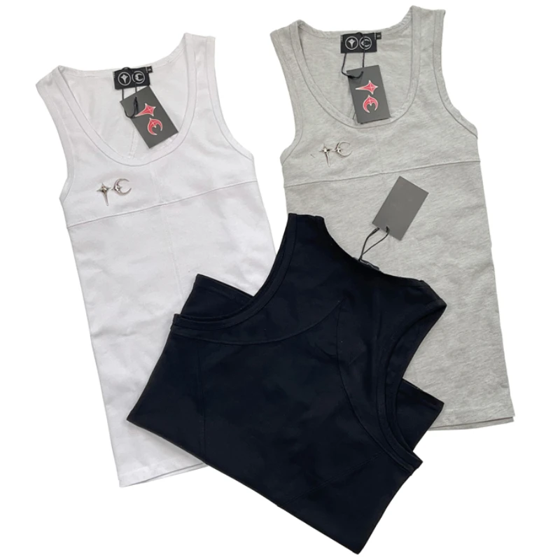 الرجعية بلون البلطجة نادي سترة معدنية ستار القمر شعار تصميم بسيط الصيف الترفيه تنفس THUG CLUB تانك القمم #3