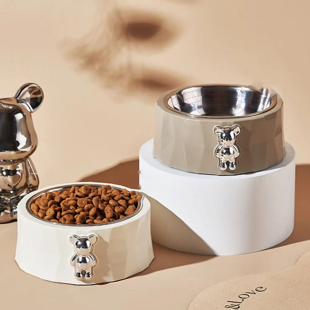 Stainless Steel Bear Pet Bowl Detachable with Non-Slip Pad Cat Feeder Anti Tipping Double Pet Feeding Basin Puppy Kitten