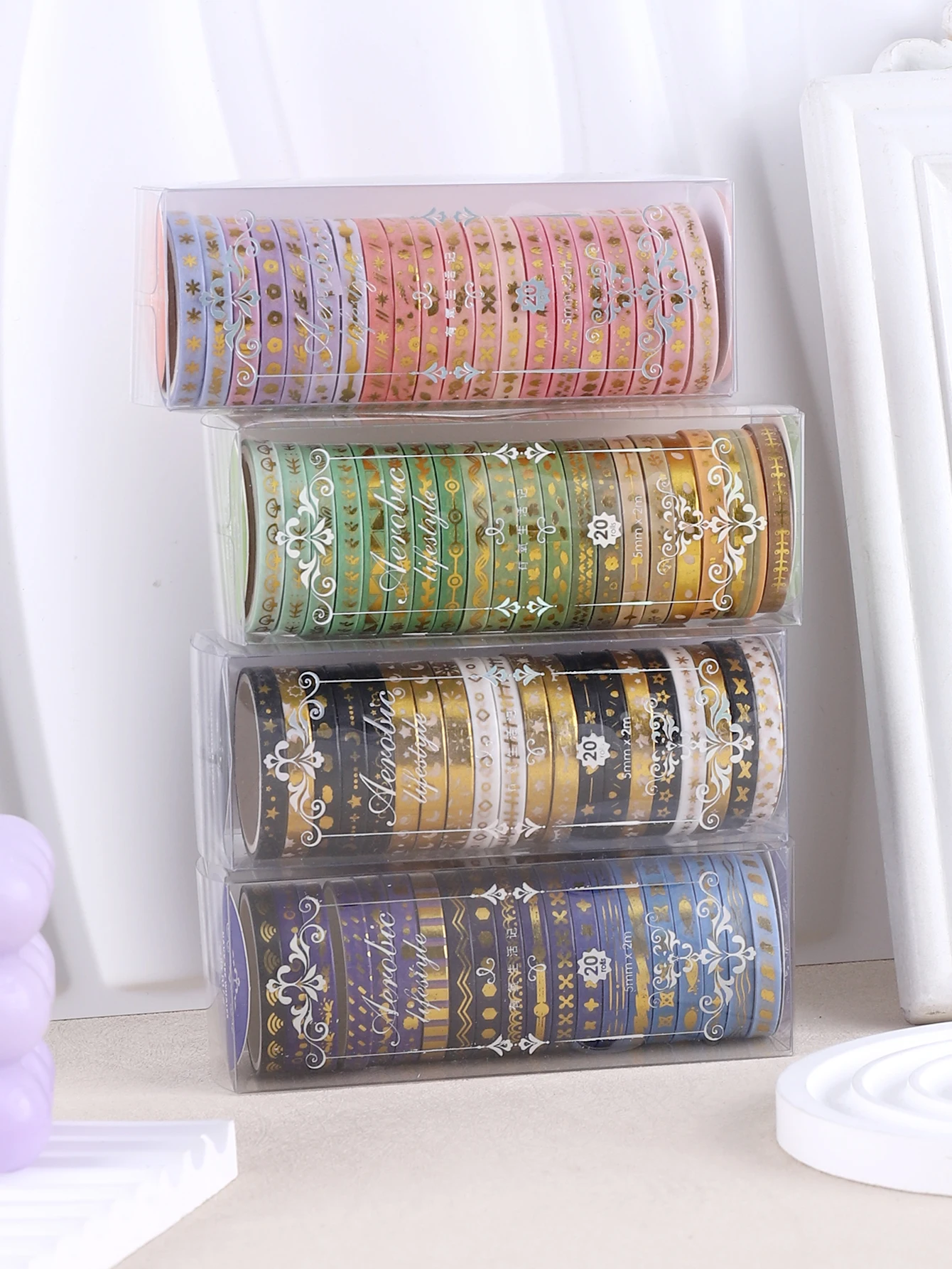 20 Rolls/Box Fine Delicate Bronzing Washi Tape , Masking Tape For Design and Diy, For Precision Work ,Scrapbook Supplies