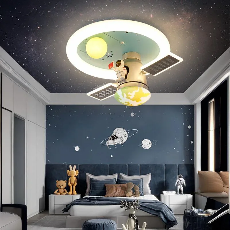 

Kids bedroom ceiling light boy creative space station satellite astronaut astronaut boy room light