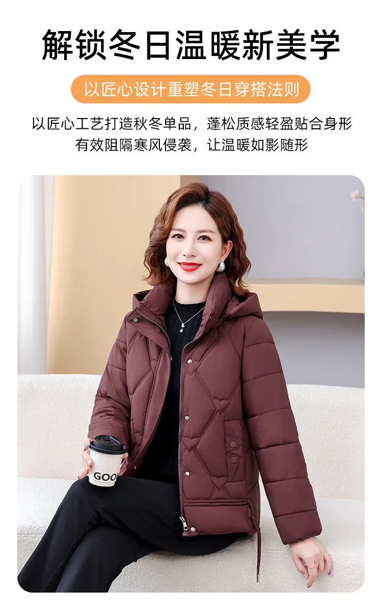Winter Warm Thick Hooded Puffer Coat for Women L-4XL Windproof Russian Cold Weather Snow Jacket Middle Aged Mom Outerwear Cozy