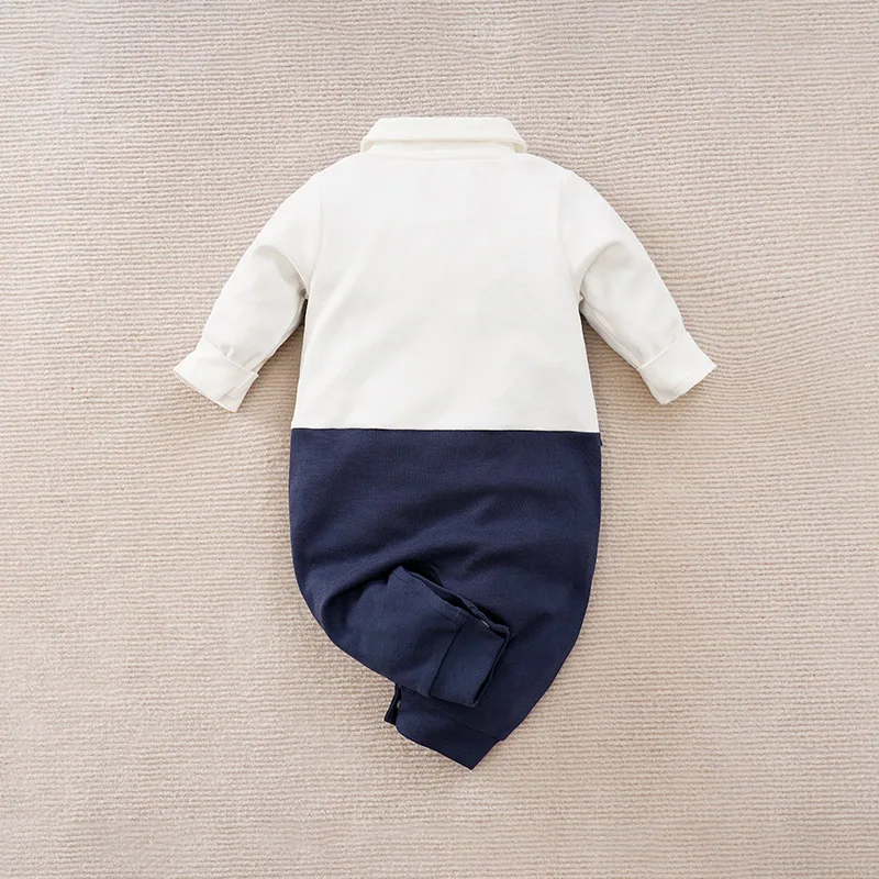 Neonato tuta bambino Casual gentiluomo fiocco confortevole cotone primavera e autunno blu Navy tuta a maniche lunghe