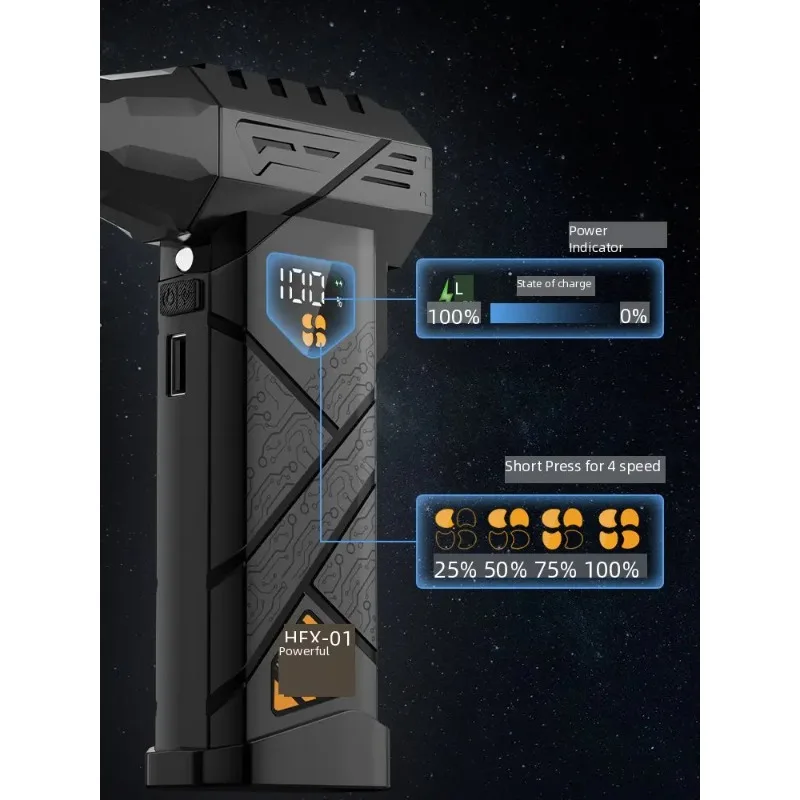 مروحة عنيفة قوية 99WRPM منفاخ هواء توربو عالي السرعة بدون فرش 100 سرعة تنظيم منفاخ نفاث إضاءة LED #2