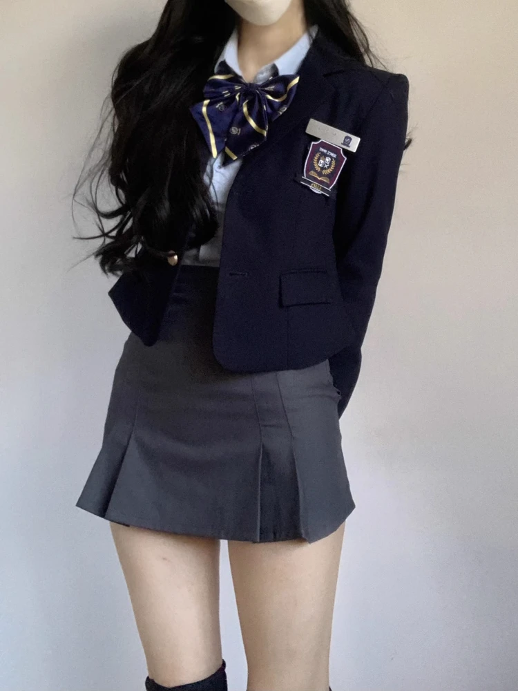 Original JK School Uniform Short Skirt Suit Original Waist-Cinching Western Shirt Short Skirt Two-Piece Set Korean Style
