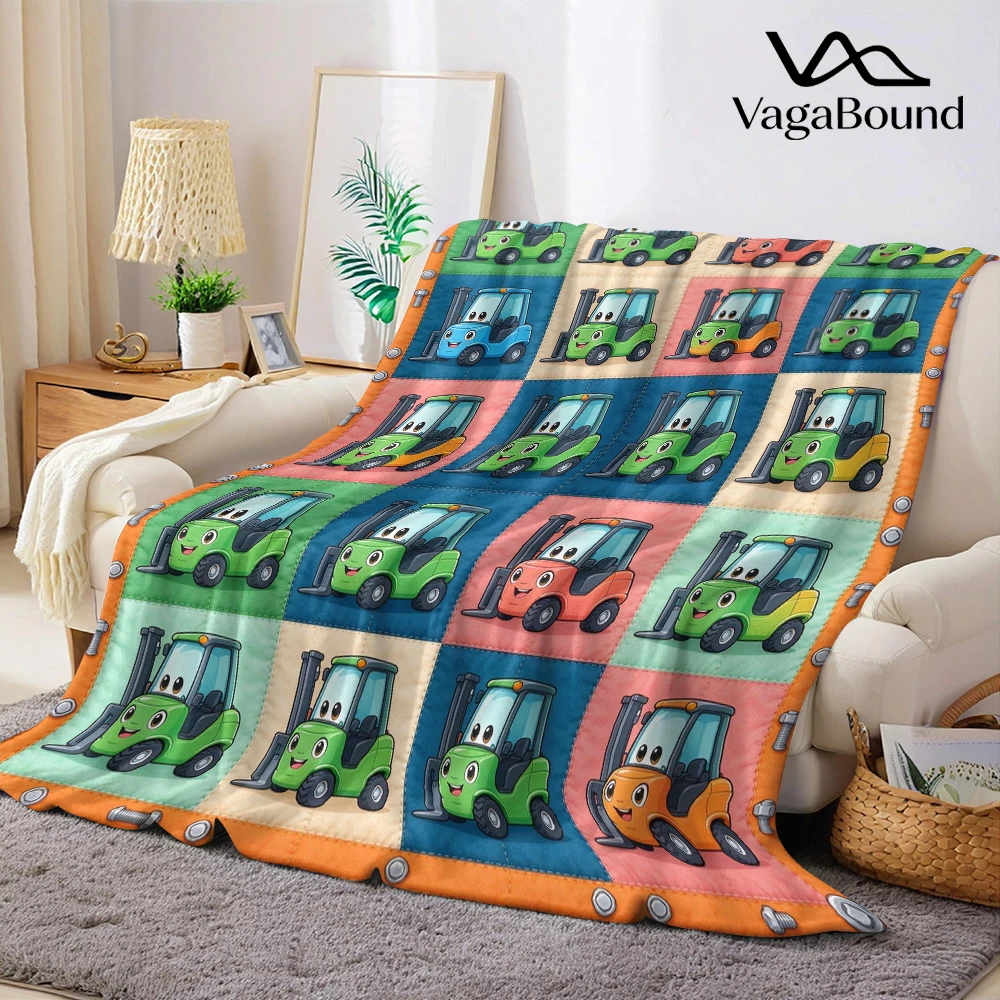 Color Forklift Bolt Grid Flannel Blanket Perfect for Sofa Office Bed Travel Sleep Read Relax Camping Four Season Use