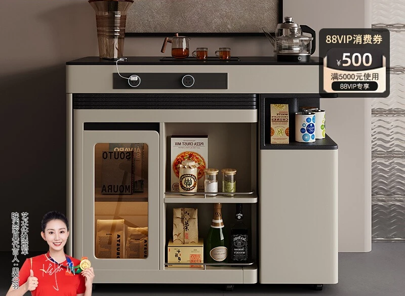 

Side cabinet dining table integrated household telescopic folding mobile island dining table