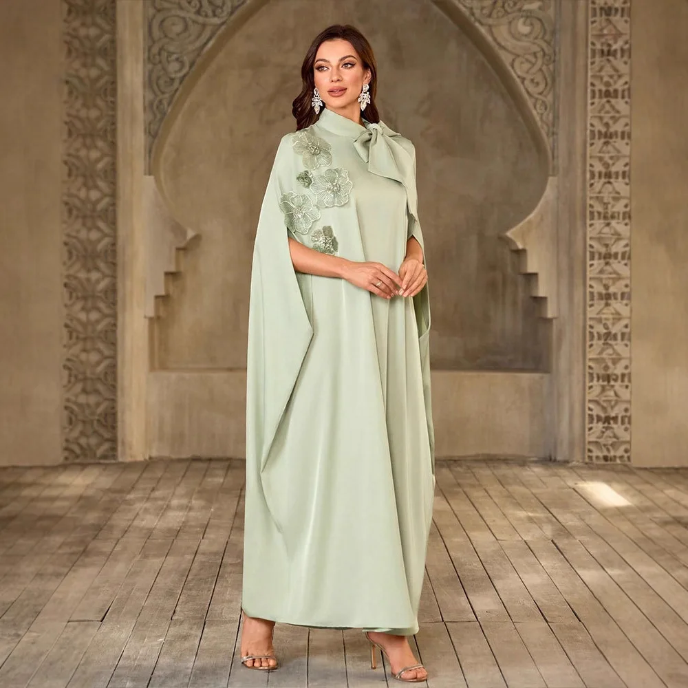 Neue Eid Mubarak Muslimische Frauen Bowknot Maxi Kleid Abayas Lose Dubai Türkei Kaftan Ramadan Jalabiya Kaftan Party Kleider Arabischen Robe