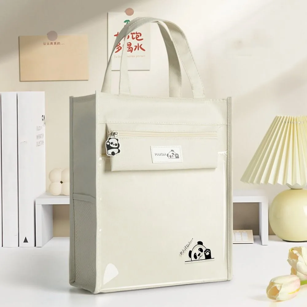 Panda Dog Cartoon Tote Bag Multiple Pockets Oxford Cloth Student Tutorial Bag Large Capacity Transparent Shoulder Handbag