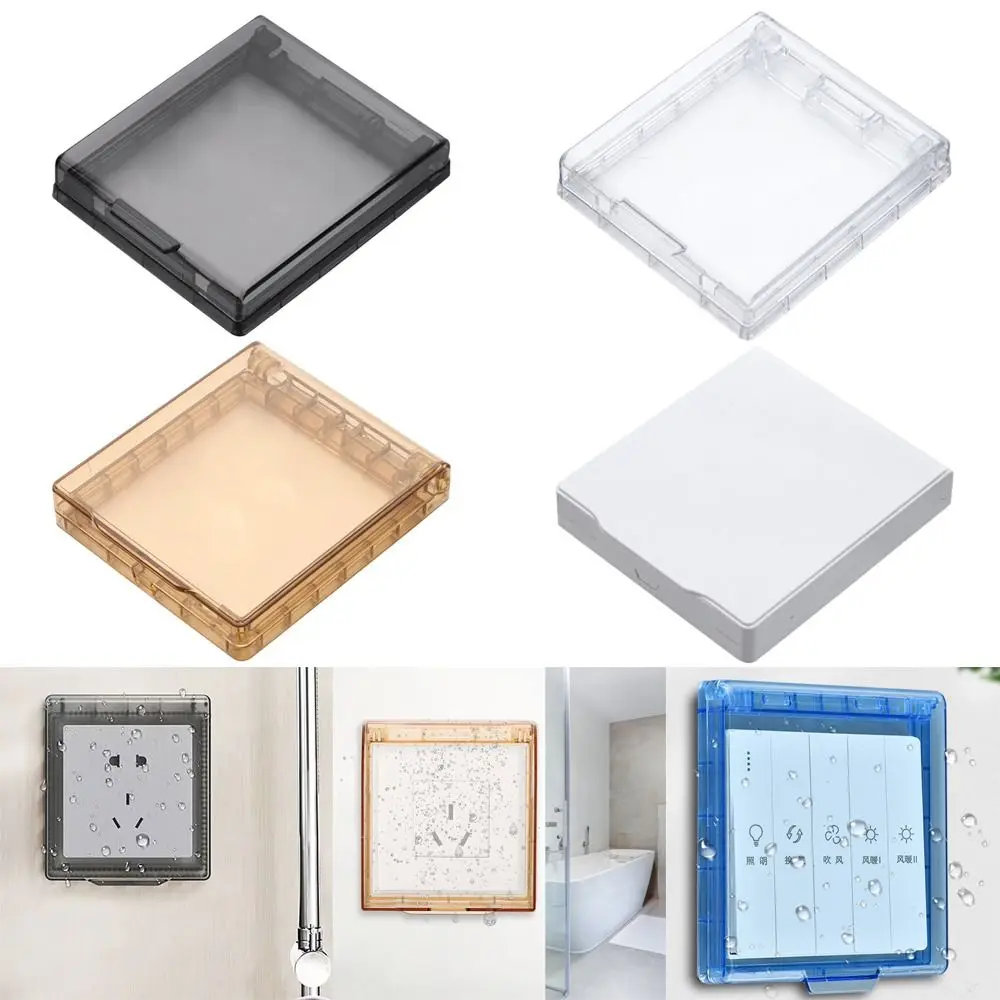 Image of Wandmontierte Schalter-Schutzabdeckung, Kunststoff, 86, Typ Steckdose, wasserdichte Box, selbstklebende, spritzwassergeschützte Box für Badezimmer