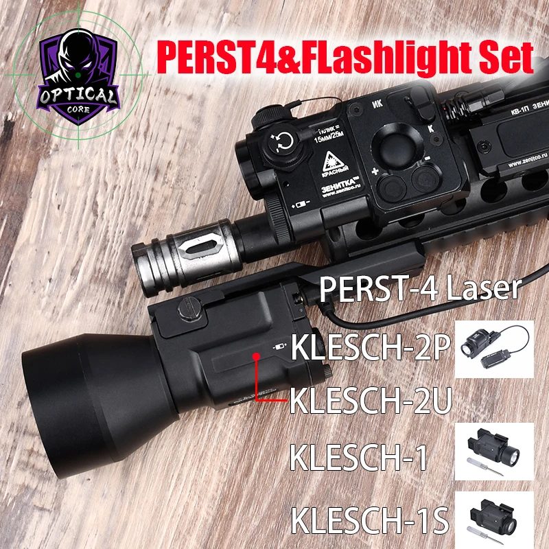 Metal PERST-4 Green IR Laser Sight & KLESCH-2P KLESCH-2U KLESCH-1 KLESCH-1S Tactical Flashlight Hunting Red Dot Aiming Set