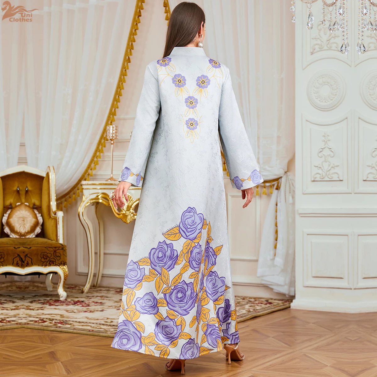 

Uni New Muslim Dubai Floral Beading Elegant Dress Stylish Dresses For Women Gala Caftan Dubai Femme