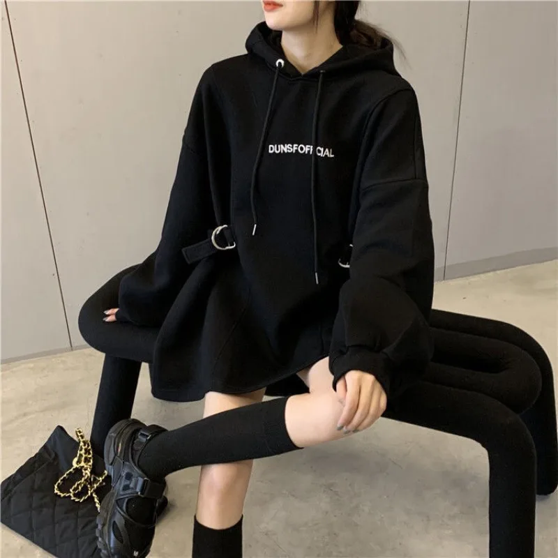 L-4XL Hoodies Women Solid Lace-up Creativity All-match Daily Leisure Basics Comfortable Vintage Cool Unisex Ladies Trendy New