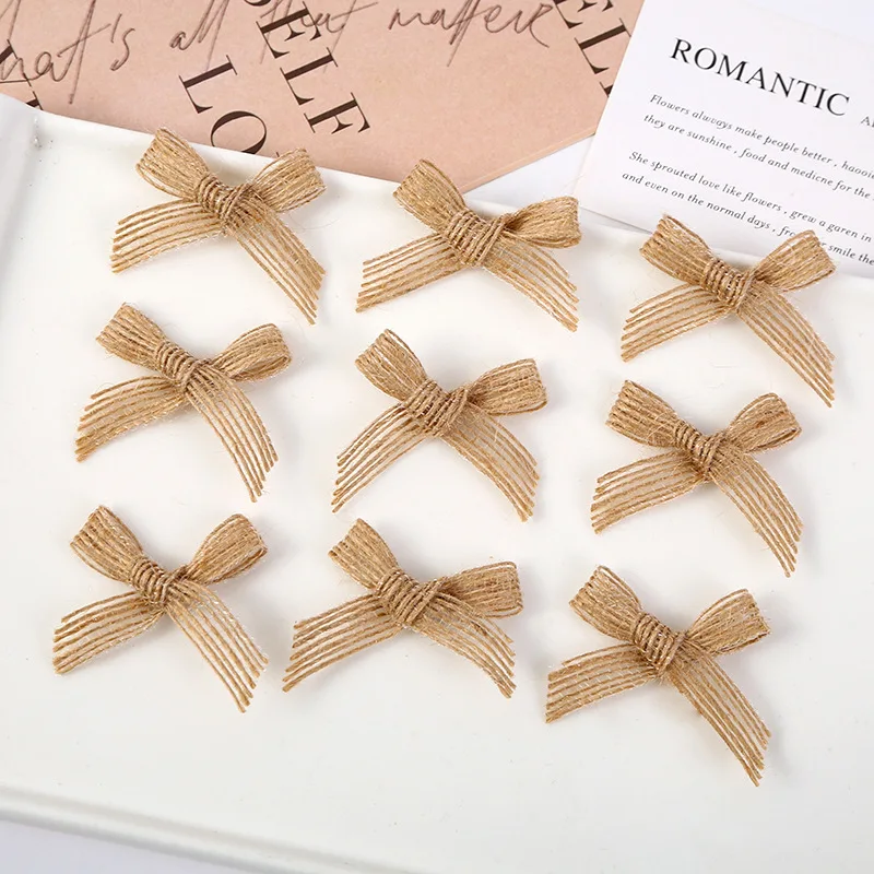 

20-100Pcs Natural Jute Burlap Ribbon Bow Vintage Linen Bow For DIY Sewing Crafts Wedding Decoration Hairpin Garment Accessories