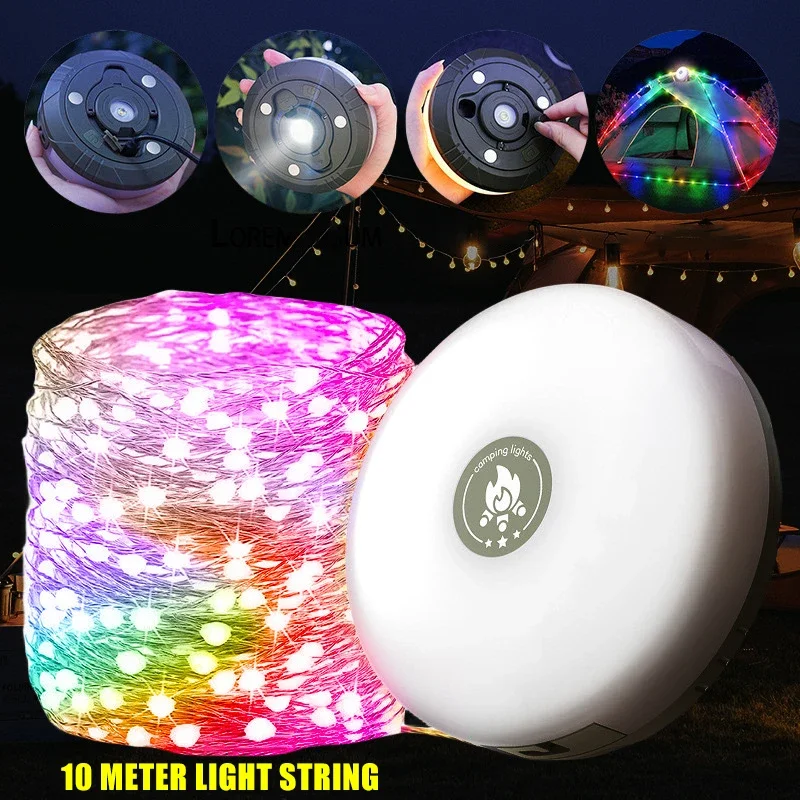 

4 in1 LED Camping Light Outdoor Waterproof Portable Stowable Lantern with Lighting Modes Rechargeable Tent Decor Lamp Flashlight