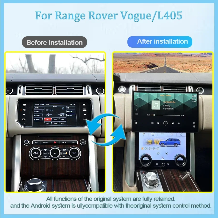 13.3 inch Android 14 Car Multimedia Radio For 2014-2017Land Rover Vogue L405  GPS wireless Carplay Bosch Harman system AC Panel