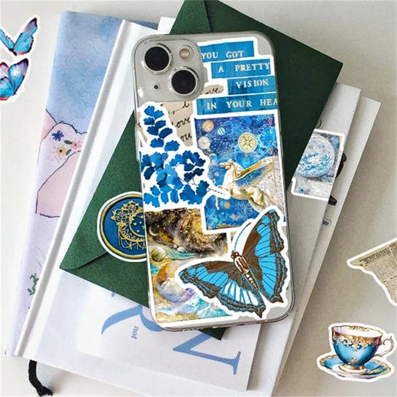 10/30/50PCS Kawaii Blue Sea PVC Sticker Aesthetic Sticky Decoration Scrapbooking Korean Stationery School Supplies for Kids