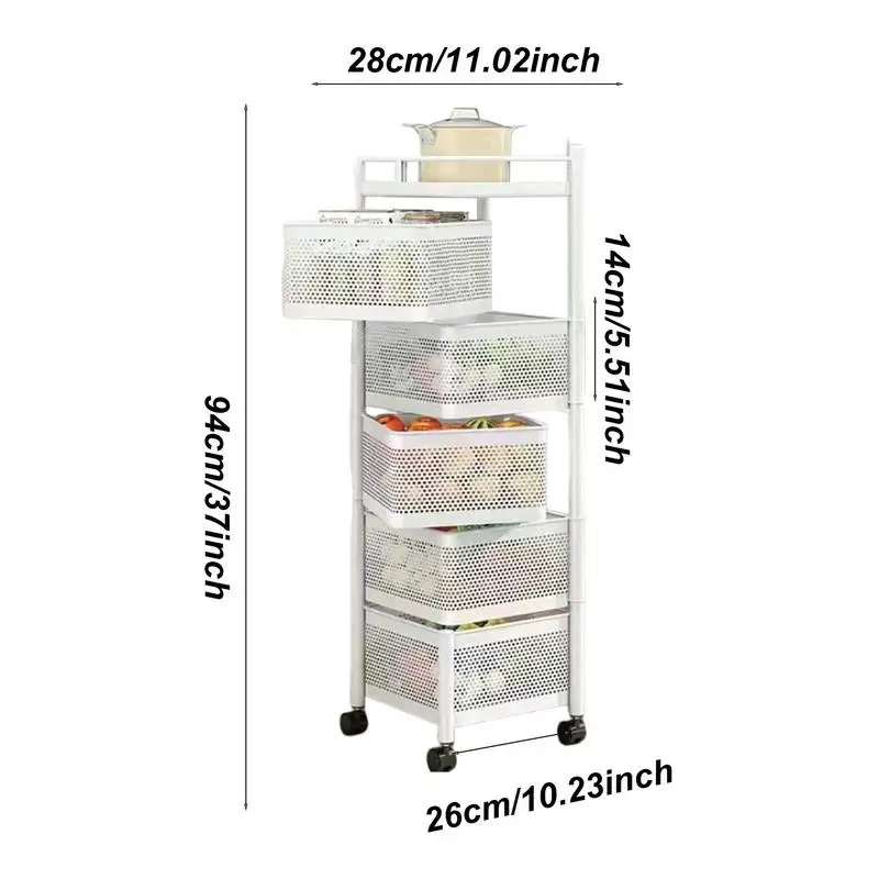 Fruit Basket For Kitchen Kitchen Vegetable Multi-Layer Rack Rotatable Large Capacity Rolling Cart Basket For Fruits For Tomato