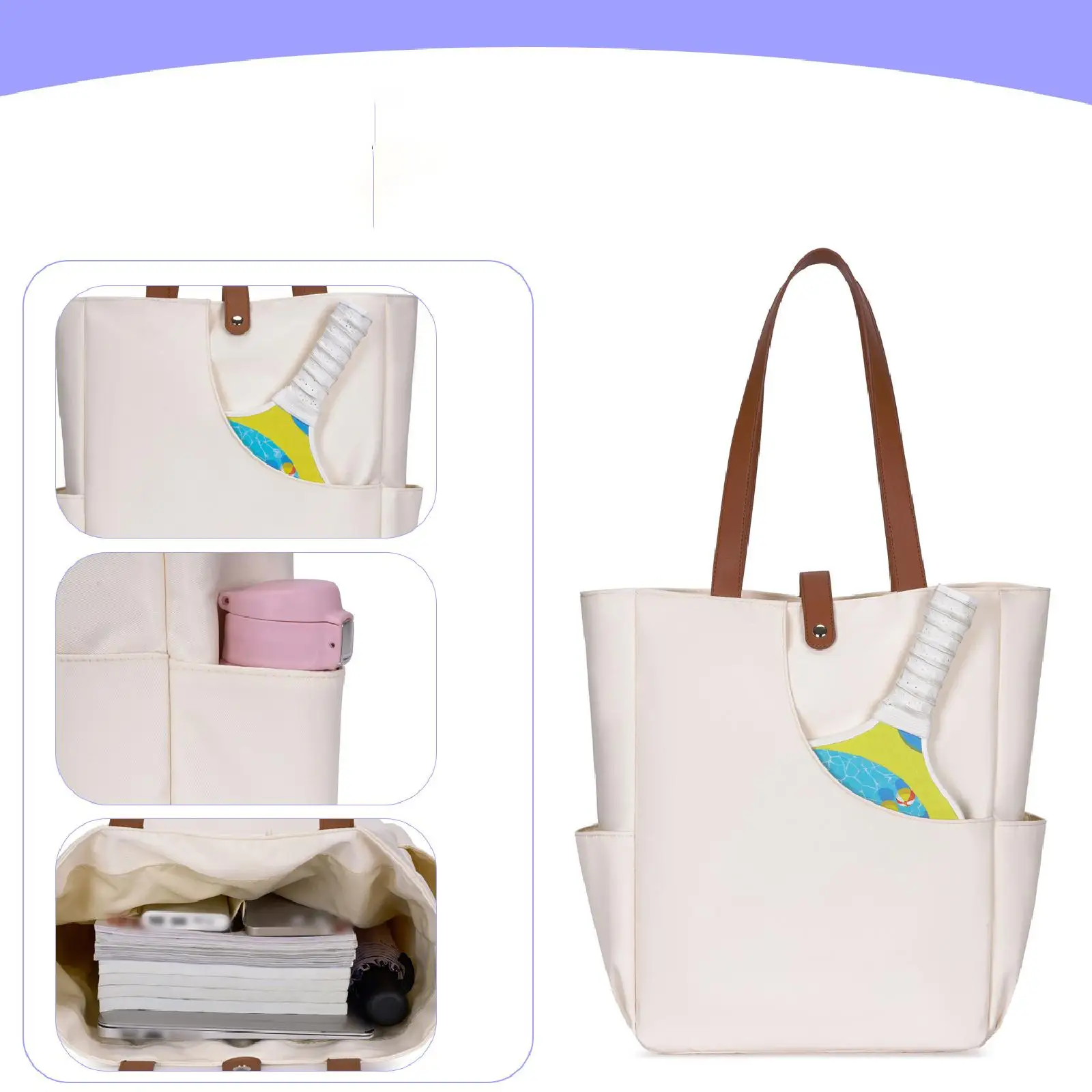 

Сумка-тоут для пиклбола с большим отделением для хранения аксессуаров, для фитнеса, ракеток и мячей, для активного отдыха