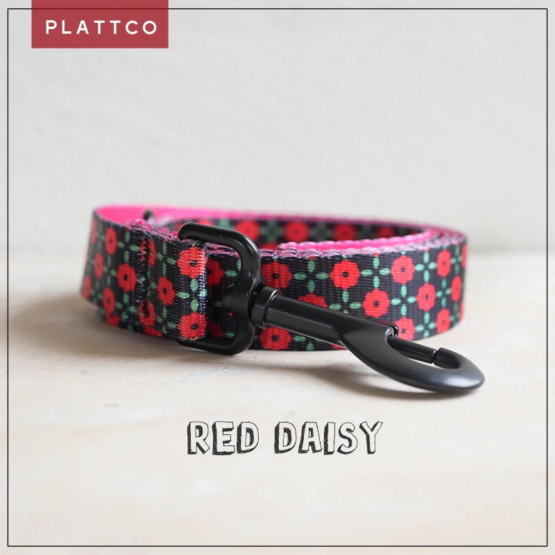 PLATTCO the new comfortable RED DAISY beautiful printed dog leash is suit able for small medium-sized dog products 5 size PDL303