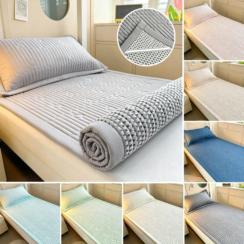 

1PC Washed Cotton Mattress Pad Quilted Breathable Super Soft Solid Mattress Topper for Student Single Bed Dormitory Home Use