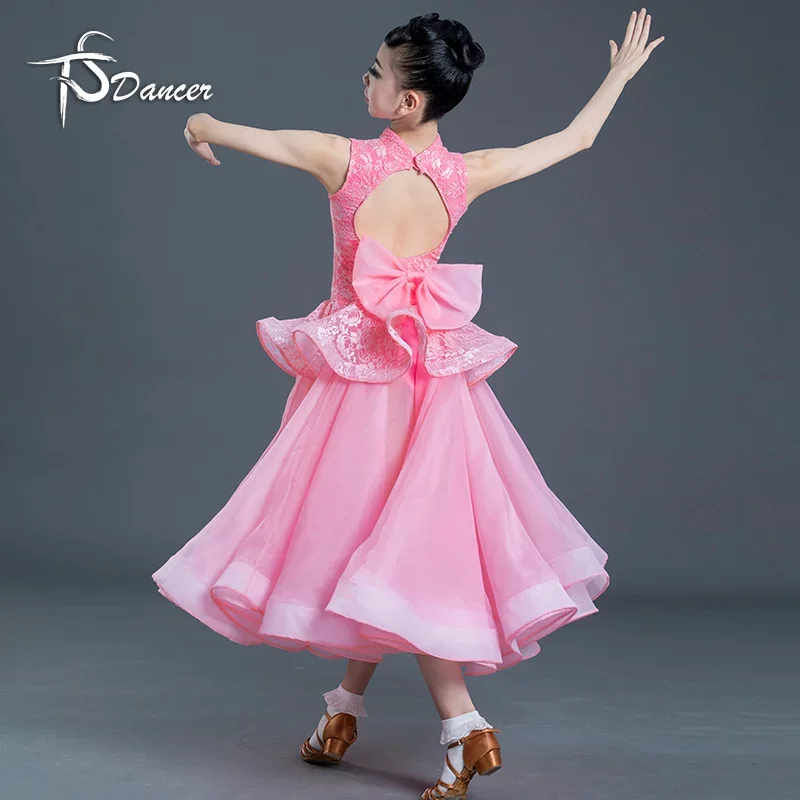 High end girl Latin dance competition dress, modern dance dress, children\'s waltz large skirt performance dress