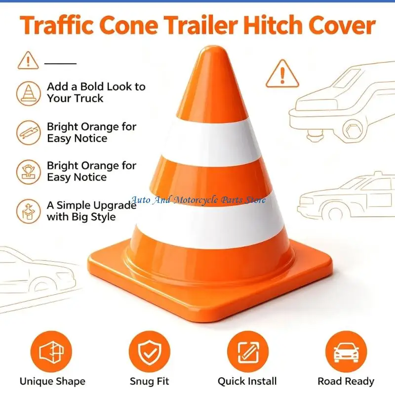 P9FD Orange‑White Stripe Mini Cone Tow Hitch Cap, Novelty Car Exterior Decoration for Pickup & Off‑Road Vehicle