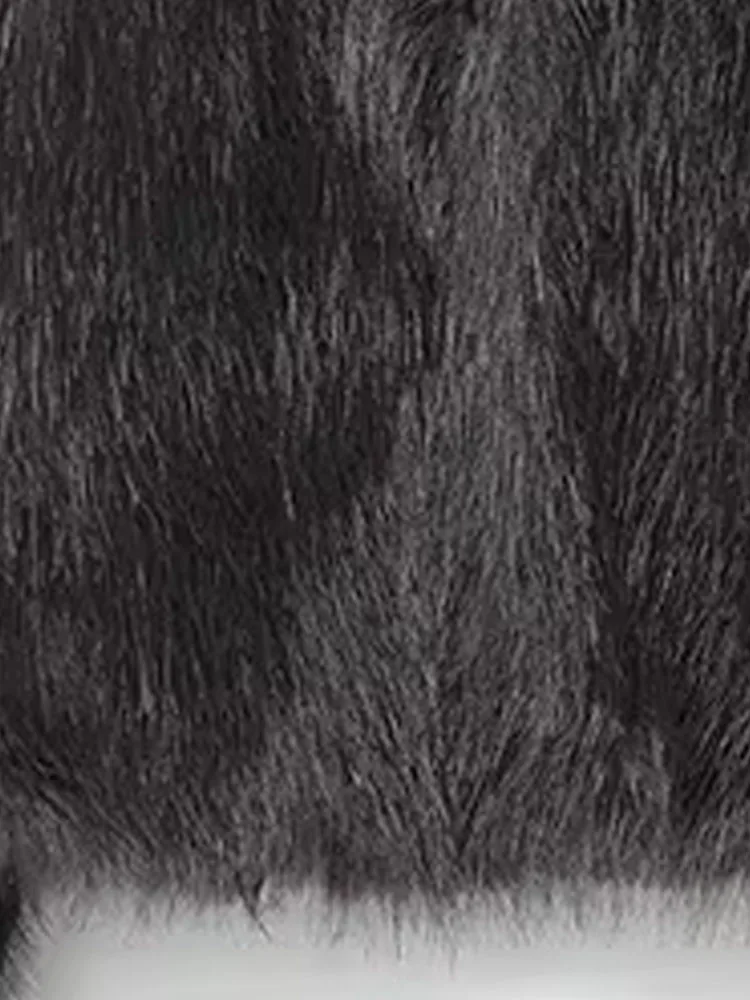 HH المرأة شتاء موضة جديدة فو الفراء تأثير معطف مع عقدة مشبك سترة قصيرة الإناث خمر الوقوف طوق ملابس خارجية غير رسمية