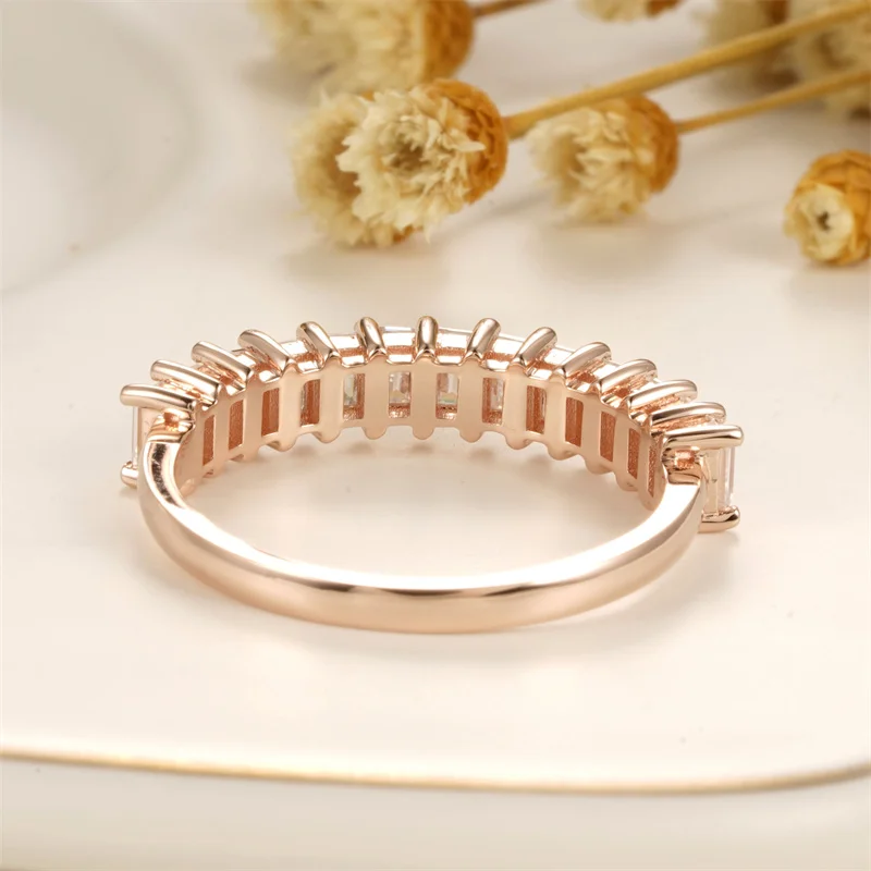 Imagem -05 - Cxsjeremy Único Metade Eternidade Baguette Corte Moissanite Casamento Banda 14k Rose Gold Anel de Noivado Banda Correspondência para Mulheres Presentes