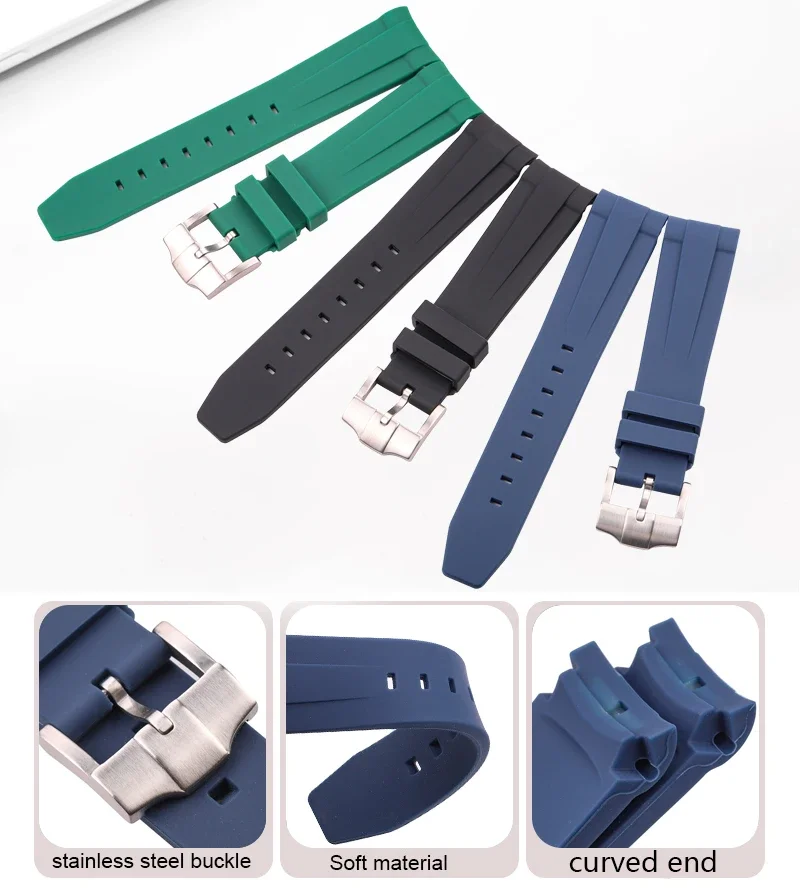 Watch Strap Top Rubber Watch Strap 20mm for Omega Curved End Soft Silicone Watchband Black Green Blue Diving Bracelet Wrist Band