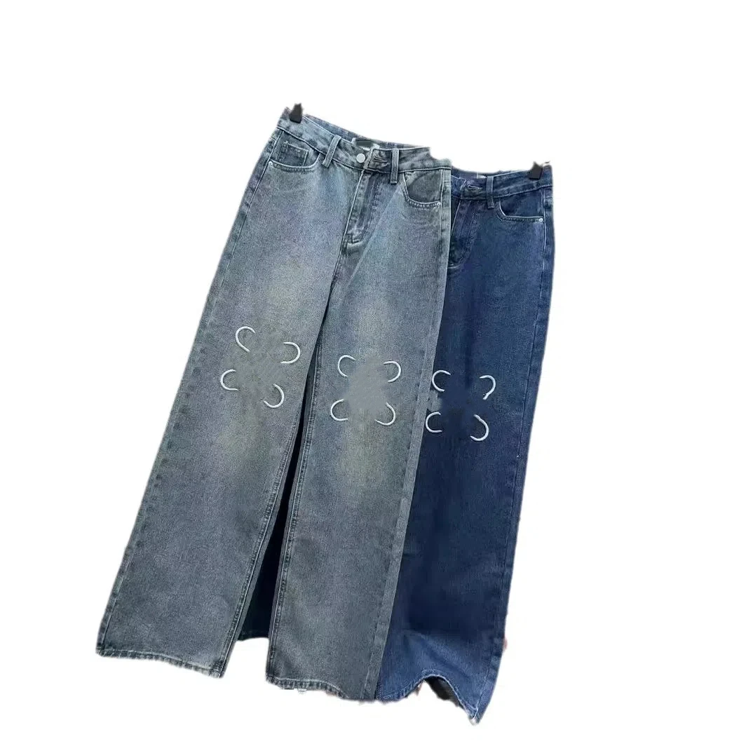 LOEV logo ricamato gamba larga casual pantaloni larghi in denim gamba dritta per le donne 2024 primavera/estate nuovo articolo nicchia