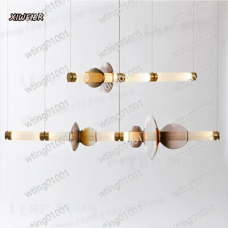 for Nordic Designer Stained Glass Strip Pendant LED Chandelier Indoor Lighting Fixture for Living Room Bar Restaurant Study