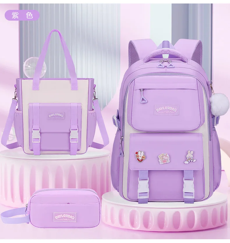 

3-piece Set of Large-capacity Load-reducing Spine Protection Children's Backpack New Middle and High School Student Schoolbag
