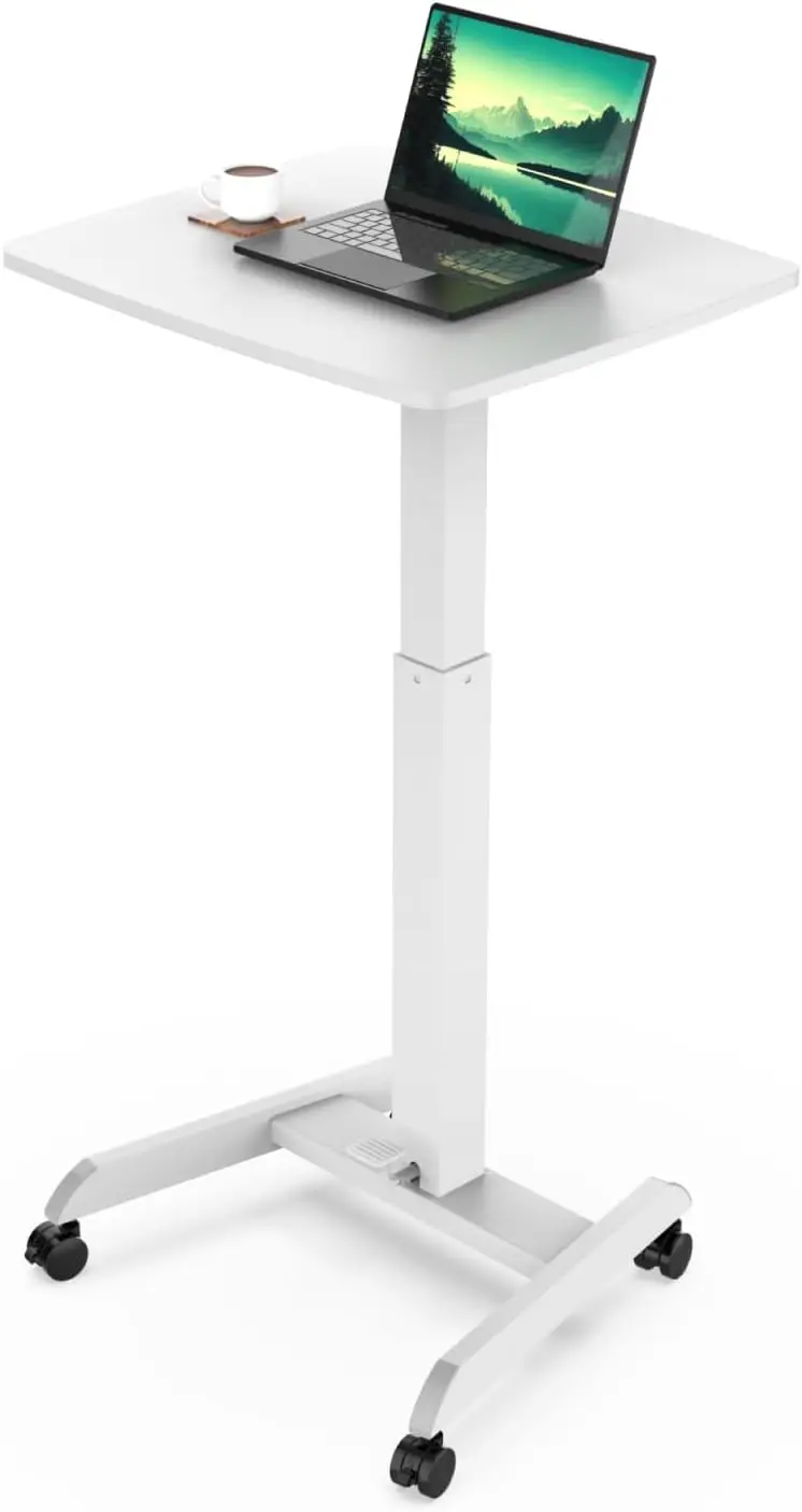 

Adjustable Rolling Laptop Desk, Mobile Standing Desk with Wheels, Small Sit-Stand Computer Cart for Home, Office, or Classroo