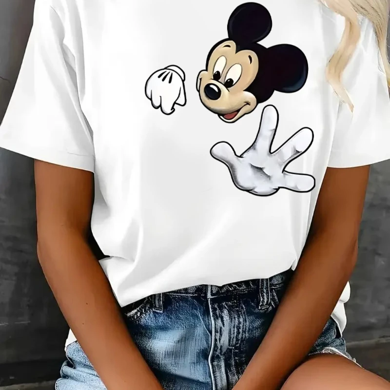 

Женская эластичная непрозрачная ткань с короткими рукавами и рисунком Микки Мауса Y2K, которую можно стирать в машине, повседневная рубашка, футболка из непрозрачного материала