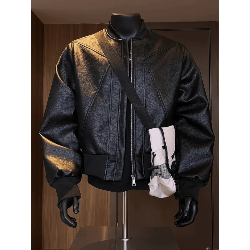 Motorcycle Suit Leather Jacket Men's Spring and Summer Pu Leather Baseball Suit Flight Jacket