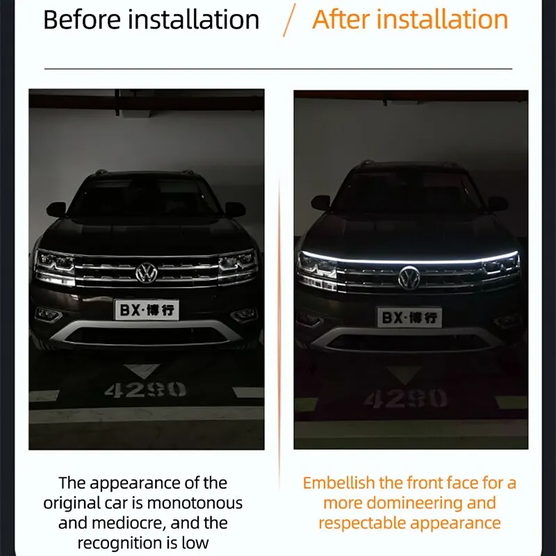 150CM 180CM Scan Starting LED Car Hood Light Daytime Running Light Universal Flexible Dynamic Car DRL 12V Ambient Light White view 3