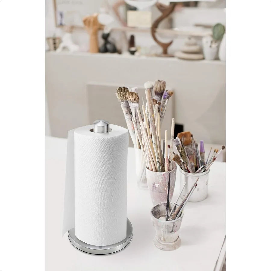 Perfect Tear Low Profile Stainl Steel Countertop Paper Towel Holder One Handed Pull No Unraveling Weighted Base to Prevent Tipp