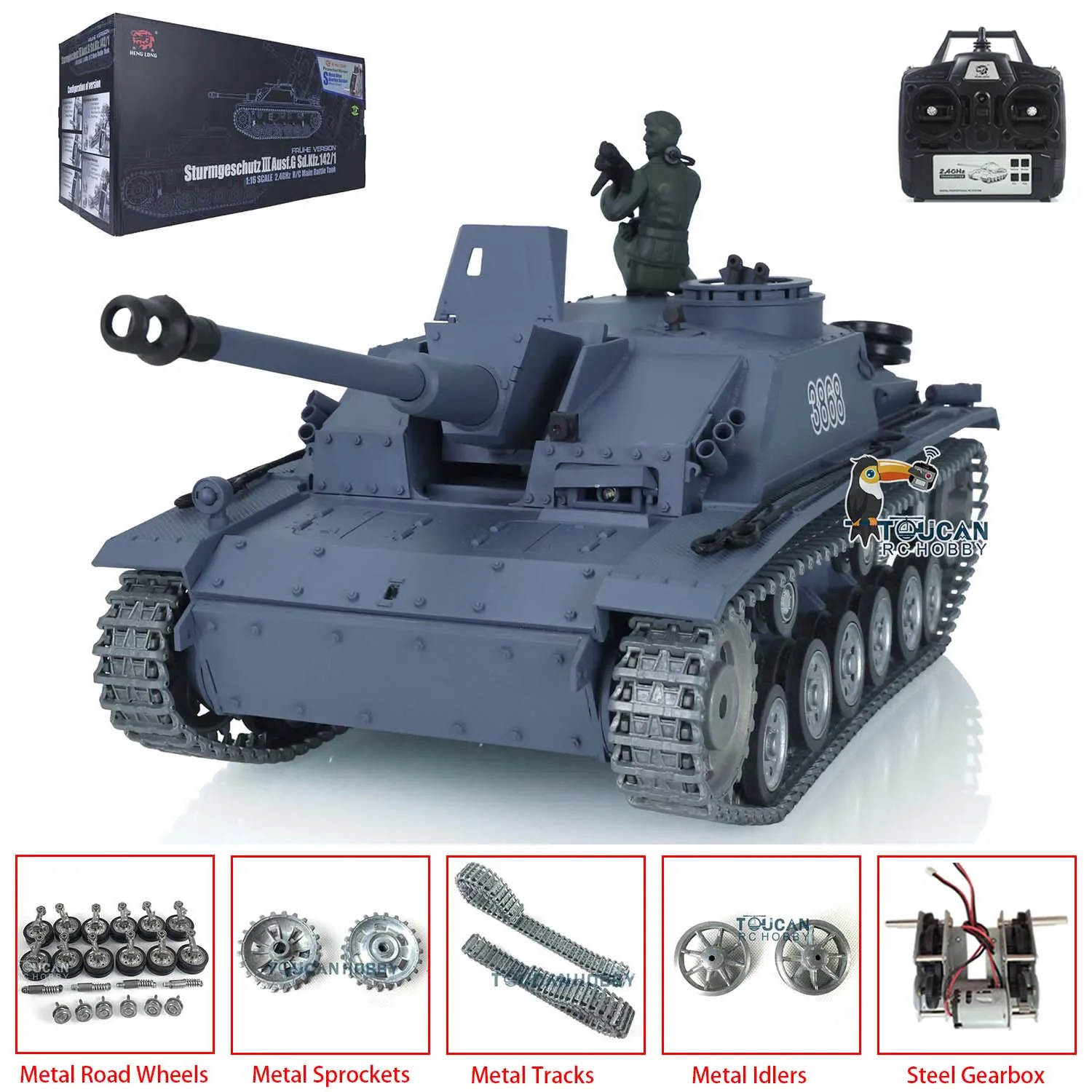 Heng Long 1/16 Scale Radio Control RC Tank 7.0 Customized Stug III 3868 Metal Tracks Wheels Model Toys For Boys TH17423-SMT7