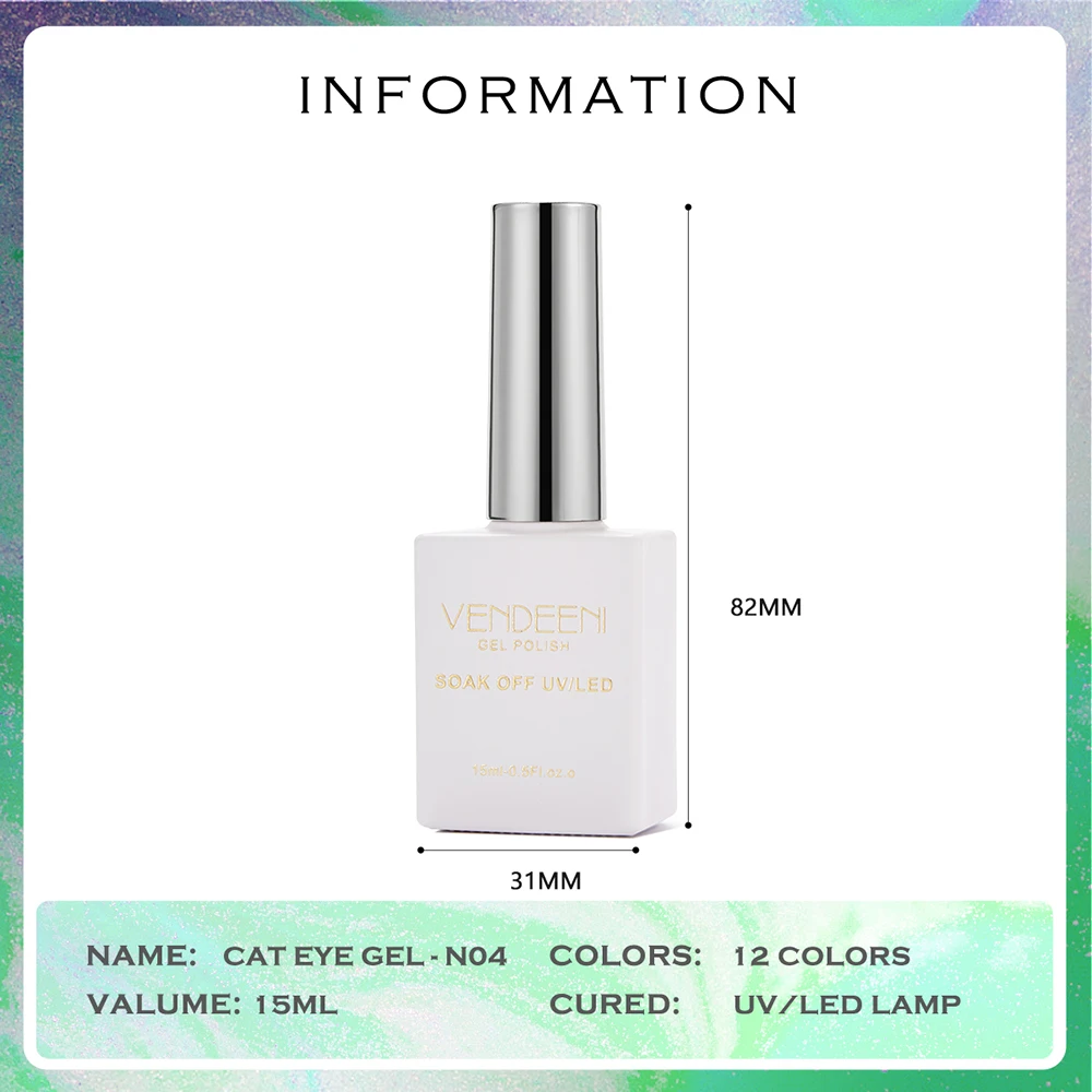 Vendeeni, 12 colores/juego, cuentas de vidrio Aurora, esmalte de uñas en Gel para ojos de gato, cristal magnético, ojo de gato, barniz de Gel UV para remojar con pantalla