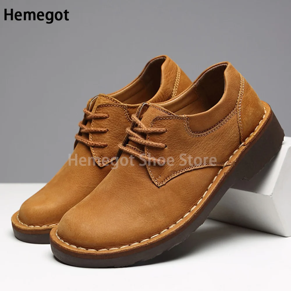 

Big Round Toe Shoes Men's Retro Work Shoes Men's Cowhide Matte Men's Shoes Low Top Lace-Up Soft Sole Soft Leather Men's Shoes