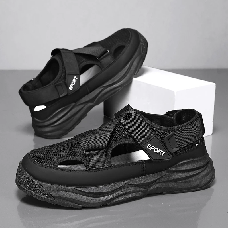 Summer Cave Casual Sandals for Men 2024 New Baotou Sports Shoes Men\'s Dad Driving Sandals for Male Beach Shoes Platform Sandals