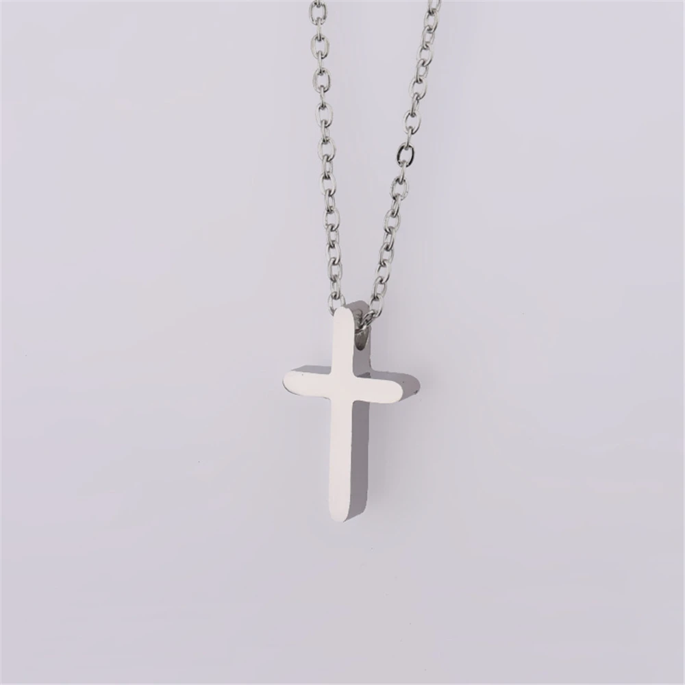 Religious Fashion Female Cross Necklace For Women Gold Silver Color Stainless Steel Small Cross Pendant Jewelry Gift